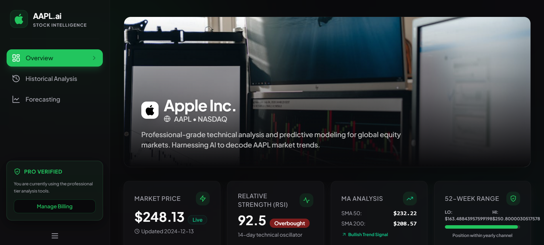 Stock prediction dashboard interface
